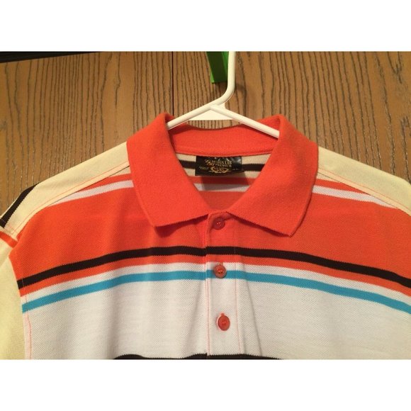 Design Lab Premium Polo Short Mens XL 3 Button Striped Multi Color Orange Yellow - Picture 2 of 12